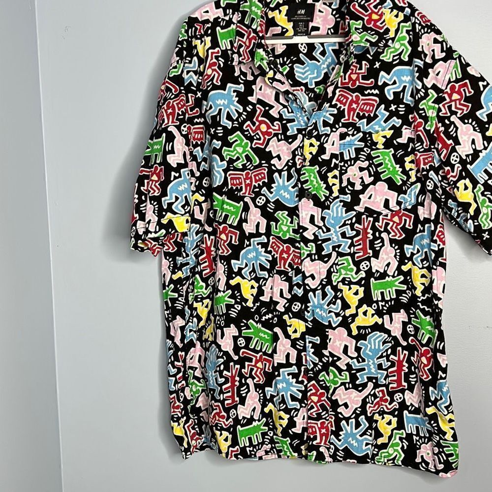 Keith Haring Graffiti Button Down Cotton Shirt Small H&M - Picture 2 of 6